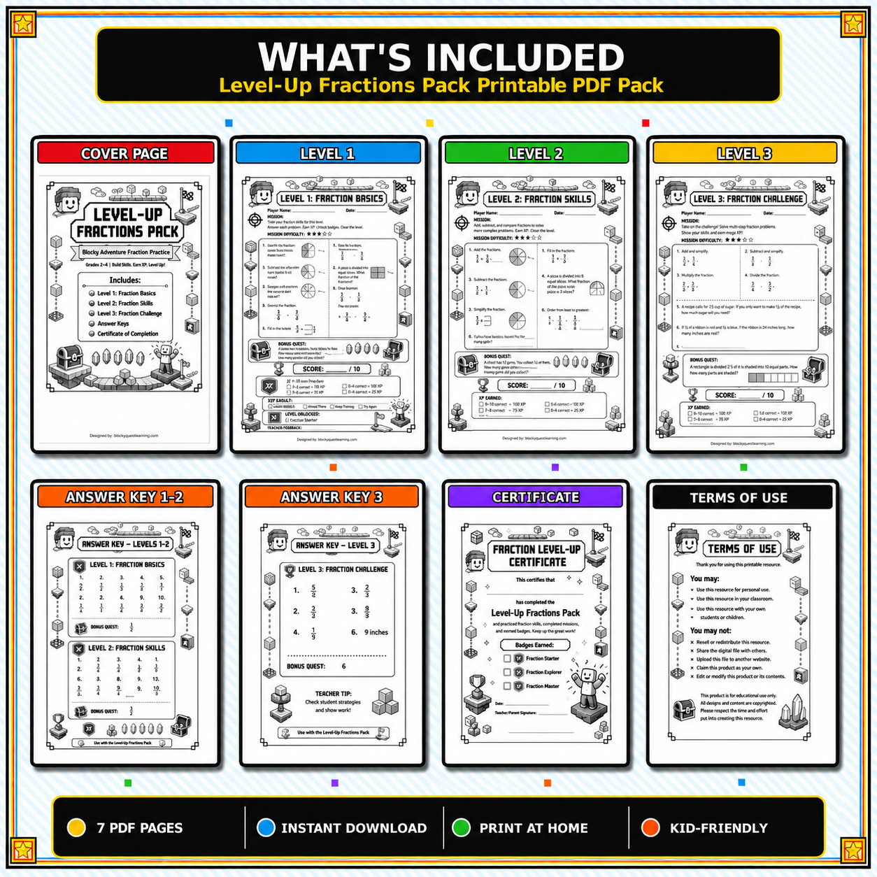 Fraction Health Bars Worksheet Pack