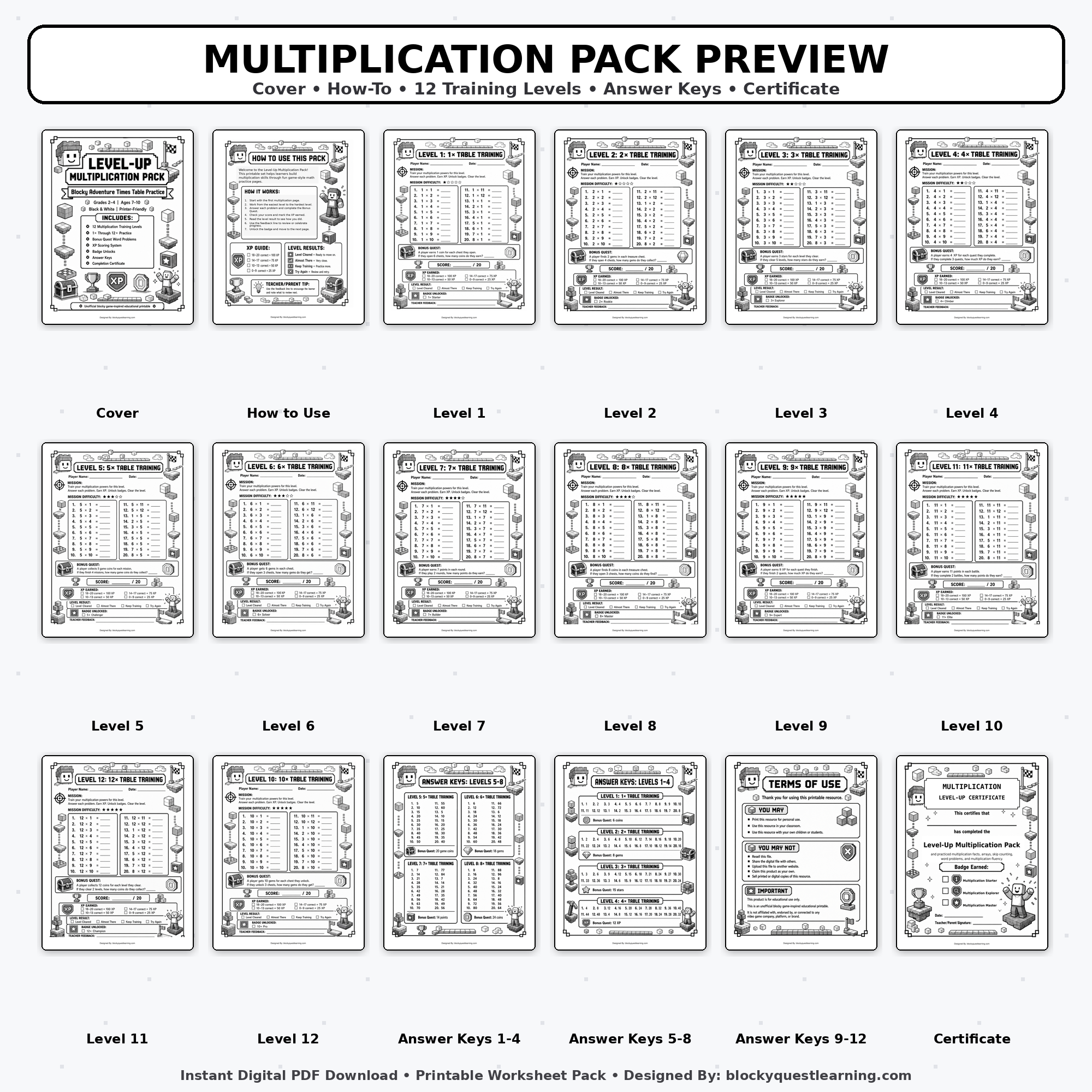 Boss Battle Multiplication Worksheets Pack