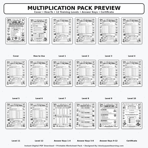 Boss Battle Multiplication Worksheets Pack